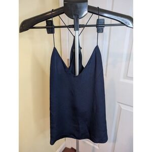 J.Crew Silk Camisole Navy Blue V-Neck Cross-Back Spaghetti Strap - Size 0